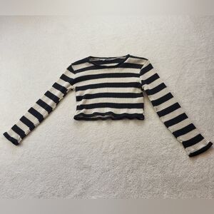 Zara Black White Striped Sweater Crop Top Long Sleeves Women's Size Small